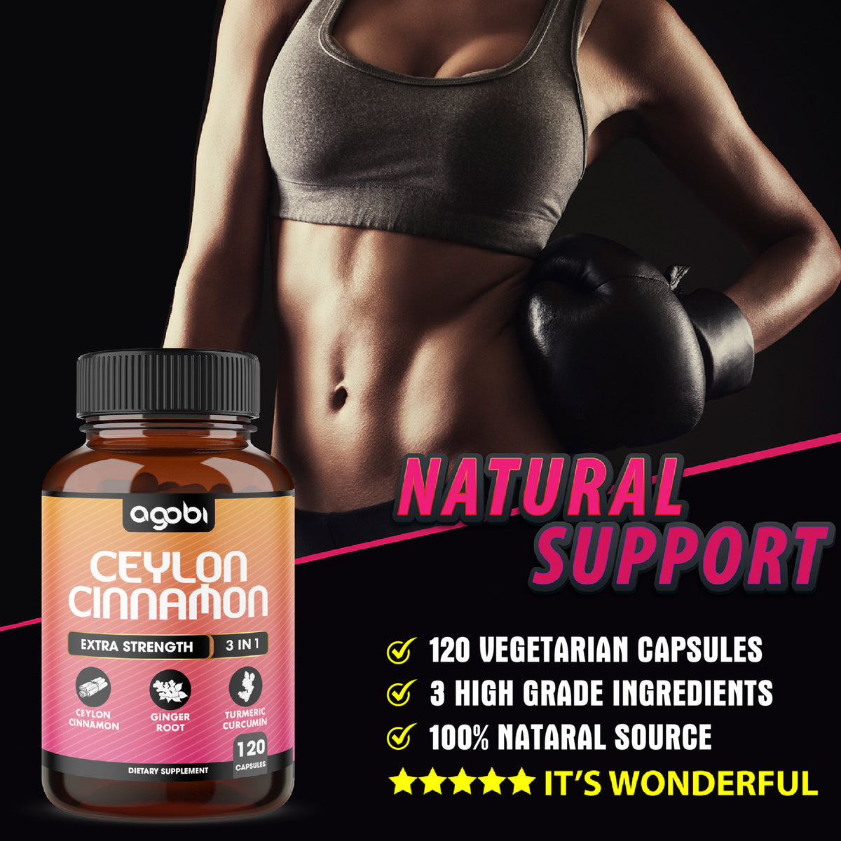 Ceylon Cinnamon 3-in-1 Capsules – Ginger and Turmeric | Daily Balance & Wellness Support | 120 Veggie Capsules