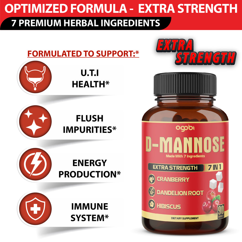 Agobi 7-in-1 D-Mannose Complex – With Cranberry, Dandelion & Hibiscus | 90 Vegan Capsules
