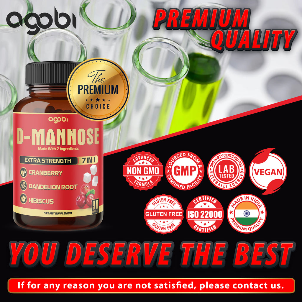 Agobi 7-in-1 D-Mannose Complex – With Cranberry, Dandelion & Hibiscus | 90 Vegan Capsules