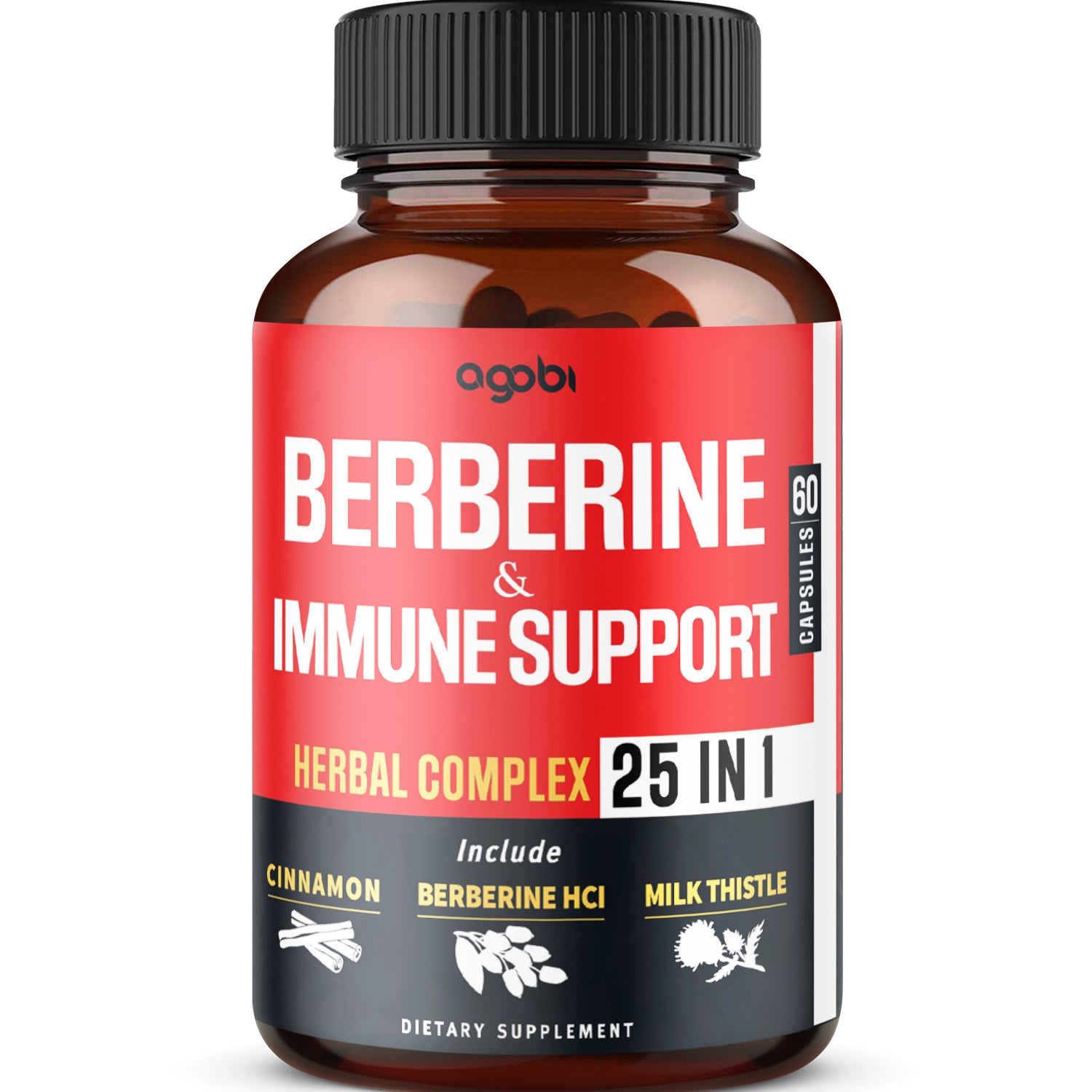 Premium Berberine Supplement with Ceylon, Ashwagandha, Turmeric, Milk Thistle, Elderberry & Black Pepper - Supports Defense System, Cardiovascular & Gastrointestinal - 60 Capsules