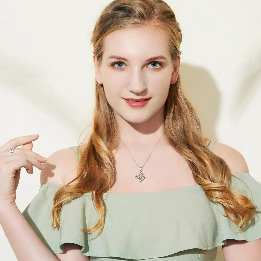 Eudora Sterling Silver Good Luck Irish Celtic Knot Pendant Necklace with Gift Box Fashion Women Jewelry Silver Knot Charm CYD200