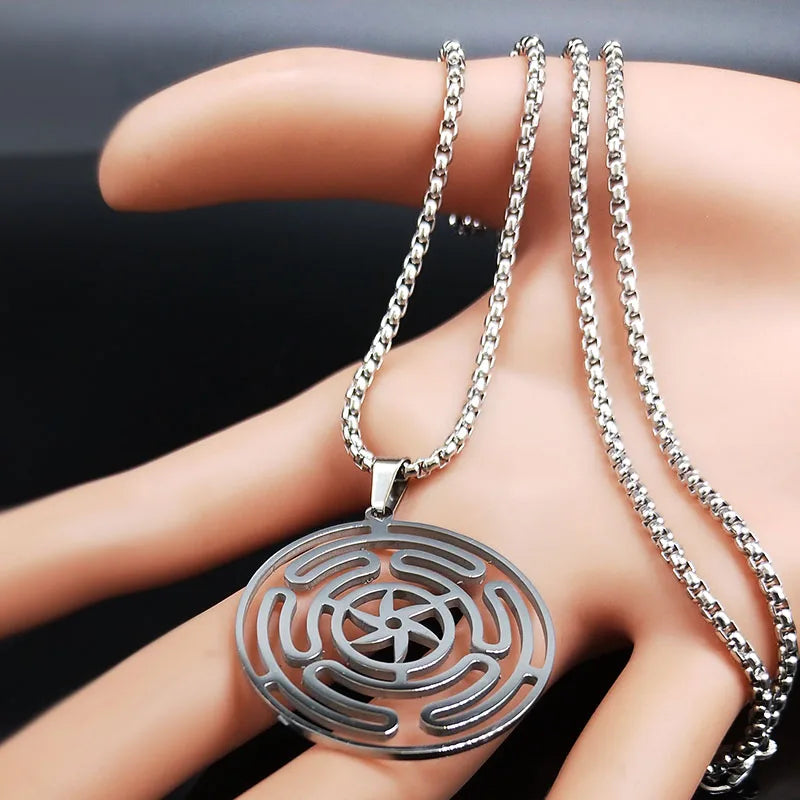 Hekate Wheel Stainless Steel Necklace Pendant Strophalos Hecate Magic Symbol Logo Charm PIN colier femme Jewelry N3046S03