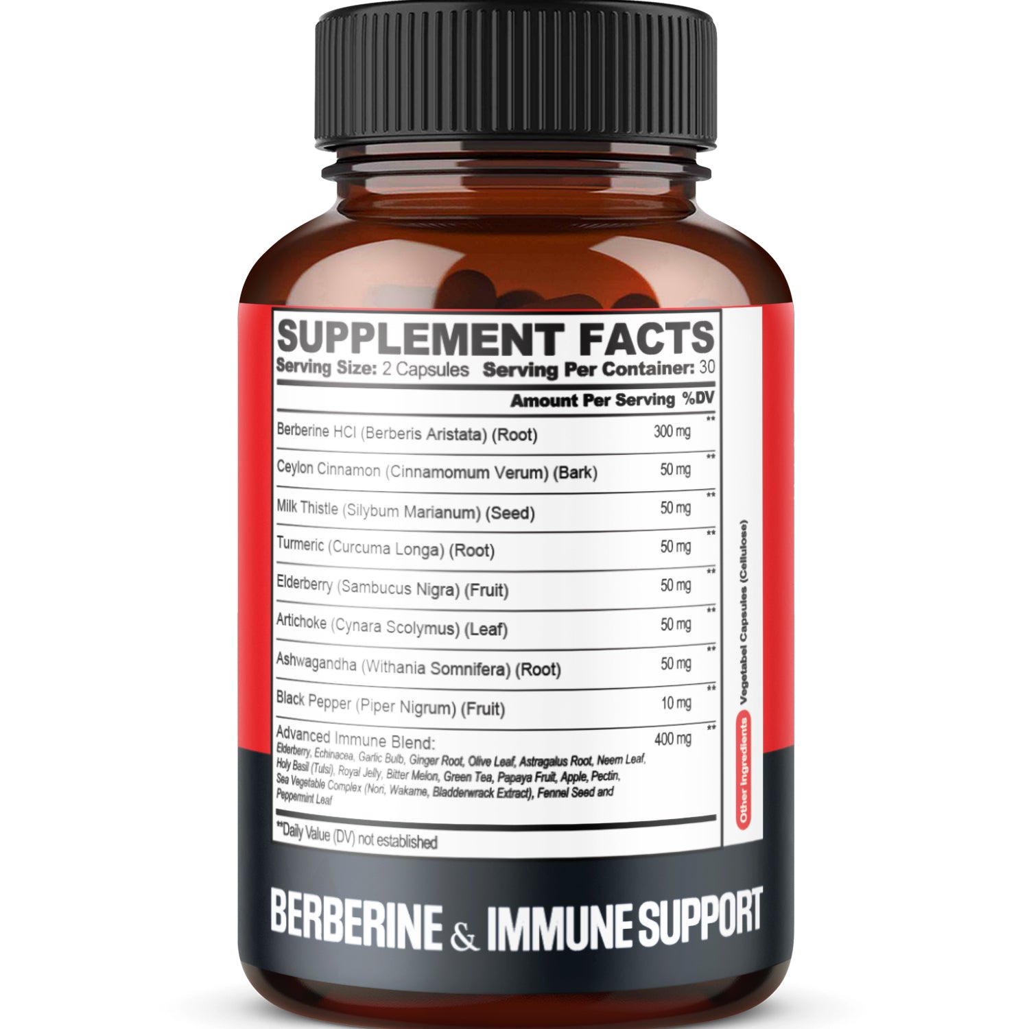 Premium Berberine Supplement with Ceylon, Ashwagandha, Turmeric, Milk Thistle, Elderberry & Black Pepper - Supports Defense System, Cardiovascular & Gastrointestinal - 60 Capsules