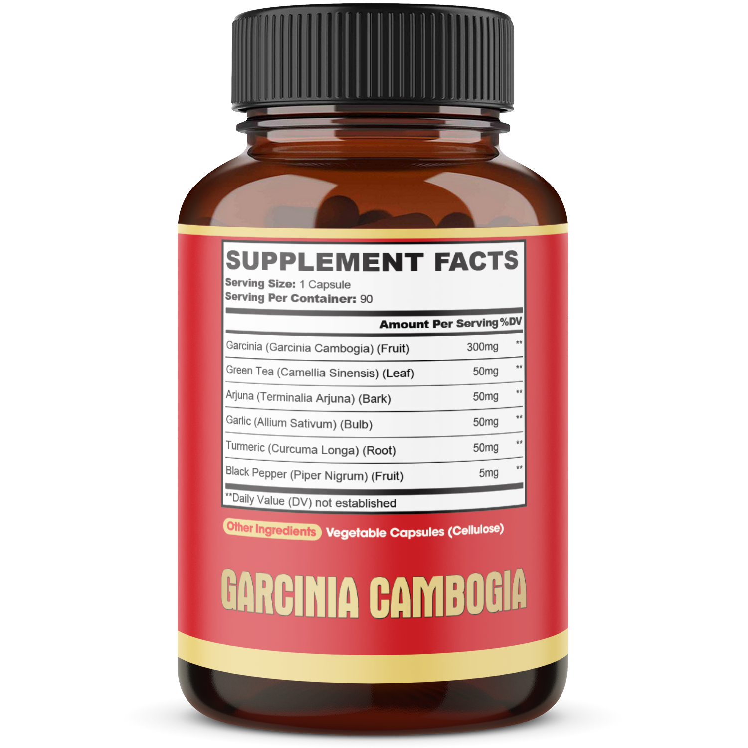 Pure Garcinia Cambogia Capsules - 6in1 with Green Tea, Arjuna, Garlic Bulb, Turmeric & Black Pepper - 90 Counts