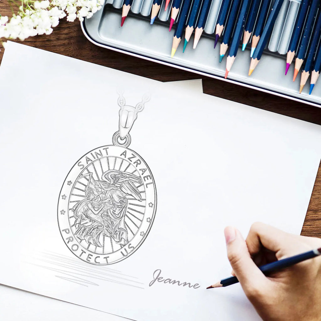 Eudora 925 Sterling Silver Saint Azrael Necklace Vintage Embossed Religious Pendant Personality Jewelry Gift for Men Women