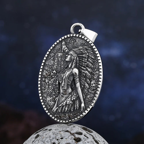 2023 New Stainless Steel Ancient Indian Tribe Round Pendant Necklace For Man Punk Jewelry Choker Unique Chain Trendy Jewelry