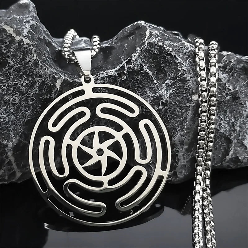 Hekate Wheel Stainless Steel Necklace Pendant Strophalos Hecate Magic Symbol Logo Charm PIN colier femme Jewelry N3046S03