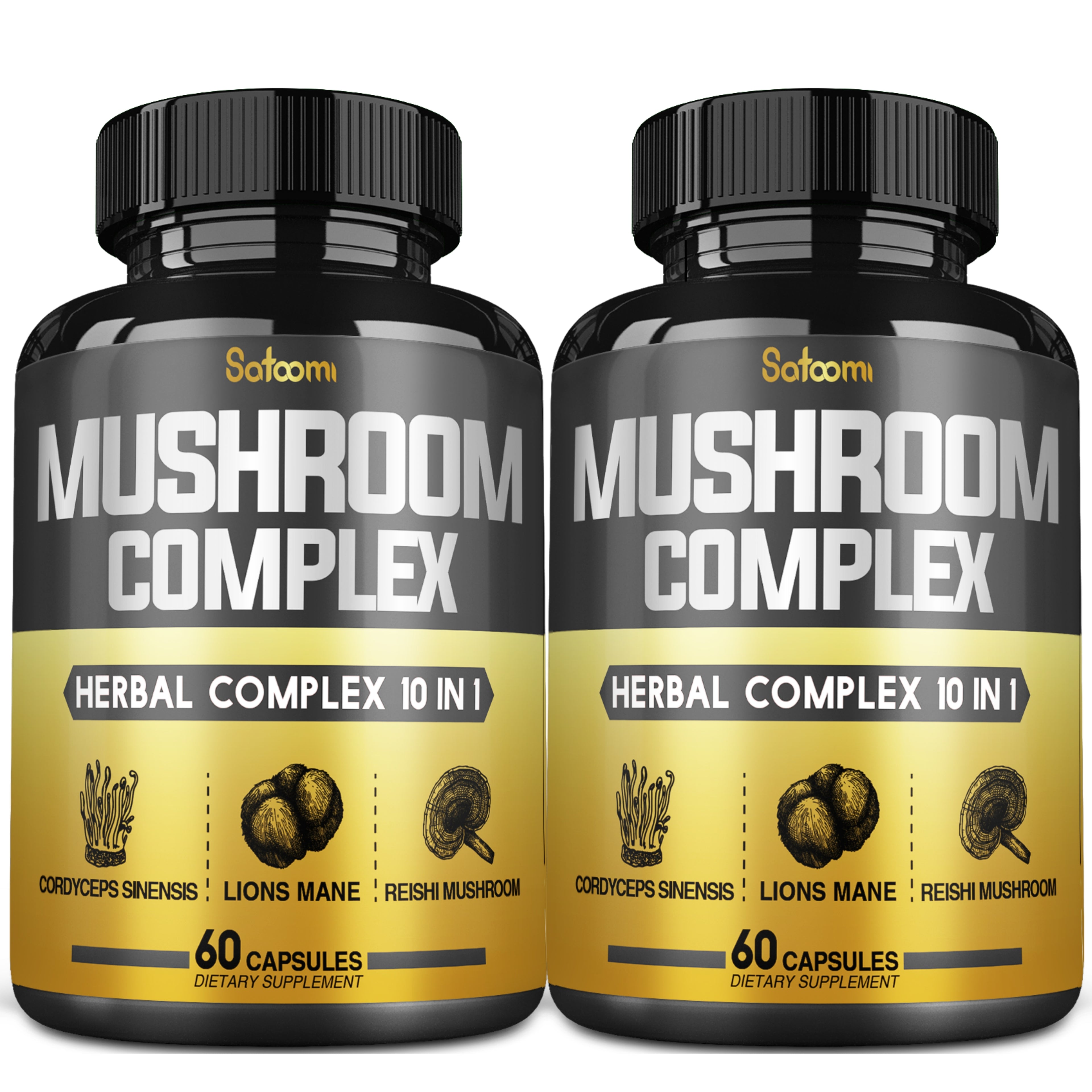 Satoomi 10in1 Mushroom Supplement Complex - Lions Mane, Cordyceps, Reishi, Chaga - Brain Supplements for Memory and Focus - 3 Month Supply