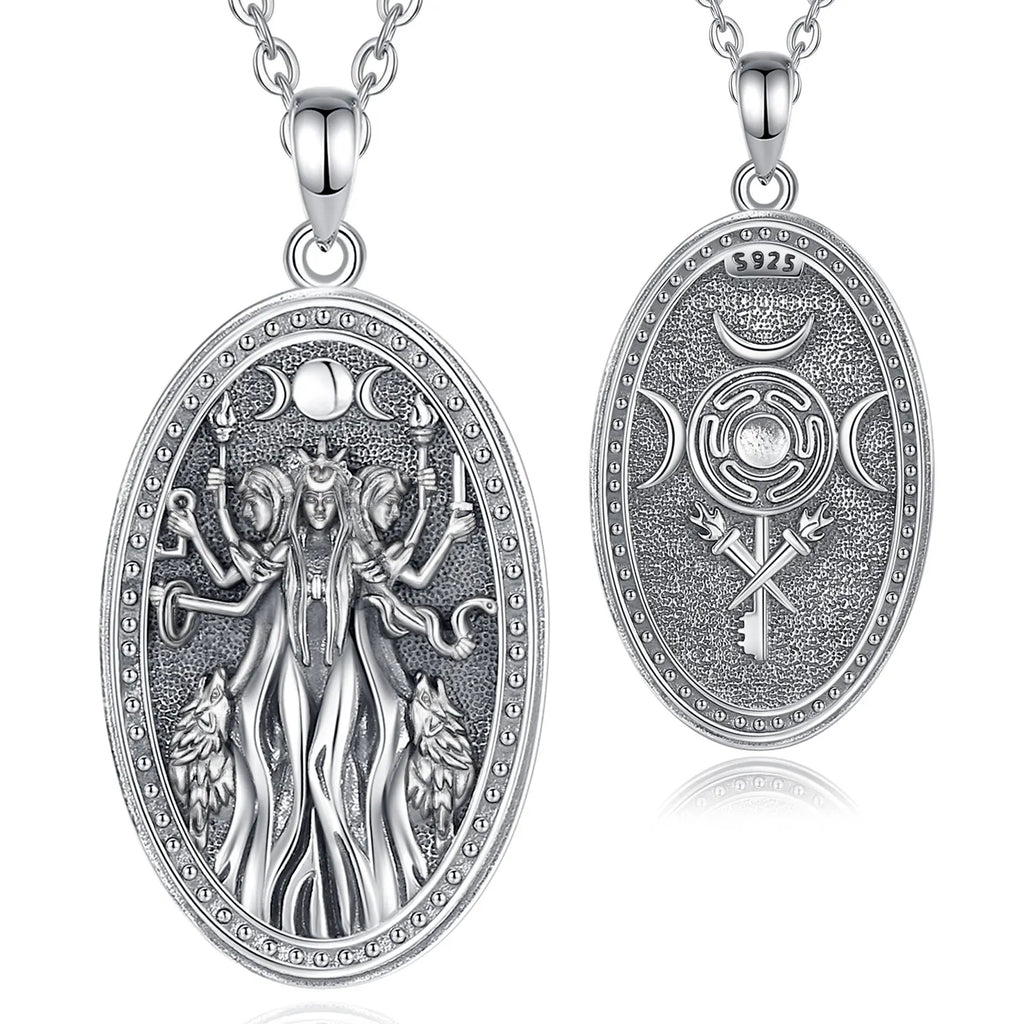 Eudora 925 Sterling Silver Triple Moon Goddess Necklace Hecate Dog Amulet Pendant Triple Goddess Jewelry for Women Man Gift
