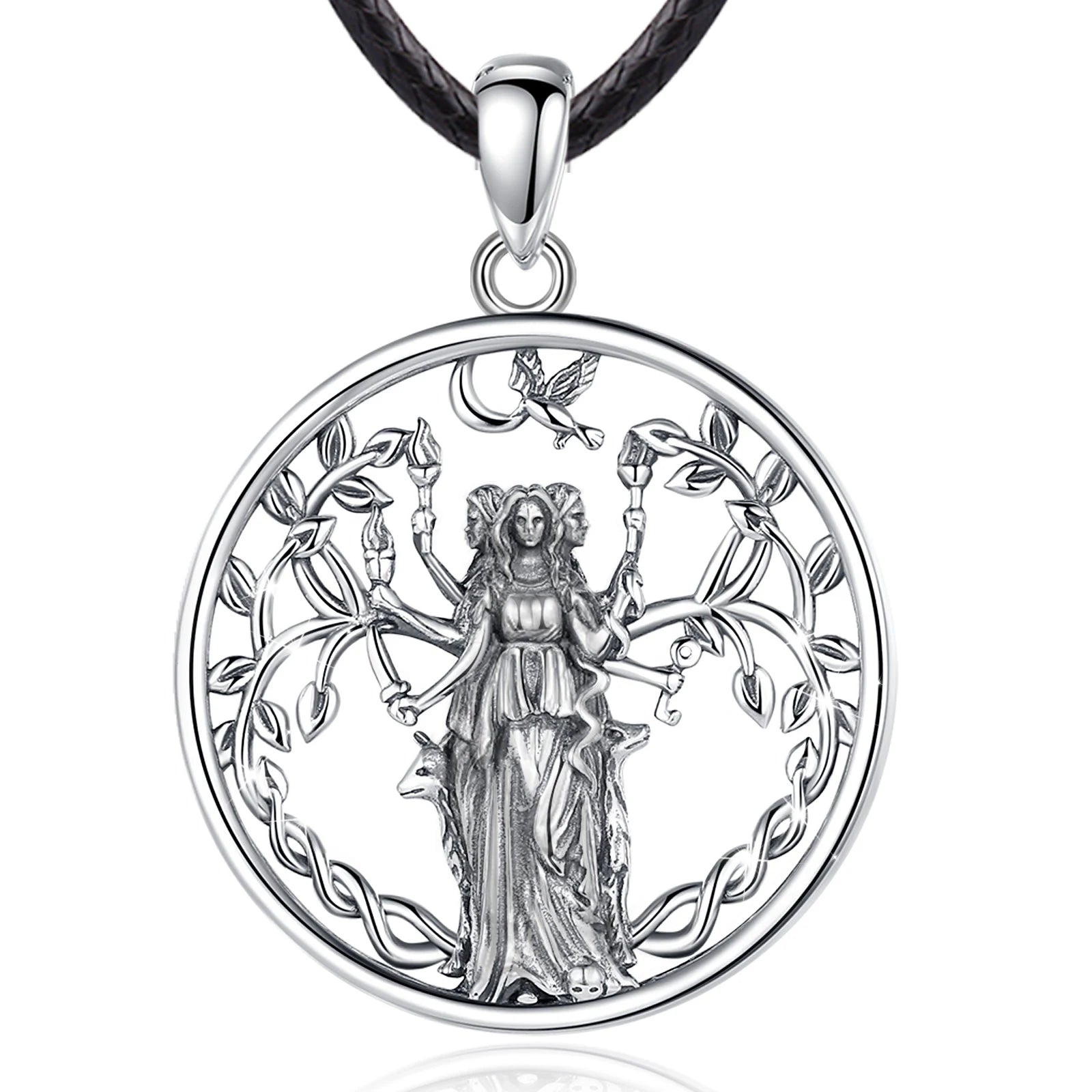 Eudora 925 Sterling Silver Triple Moon Goddess Necklace Hecate Amulet Pendant Triple Goddess Jewelry Personality Gift for Women