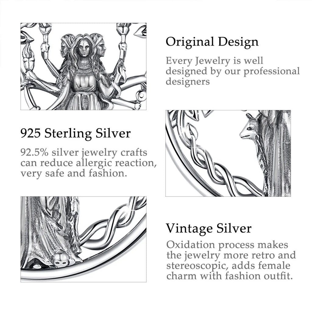 Eudora 925 Sterling Silver Triple Moon Goddess Necklace Hecate Amulet Pendant Triple Goddess Jewelry Personality Gift for Women