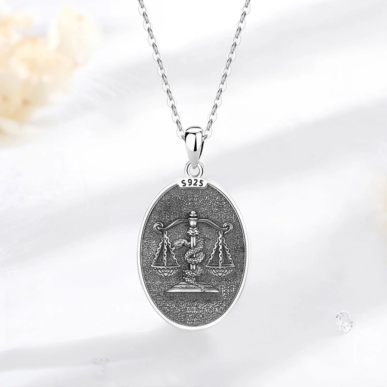 Eudora 925 Sterling Silver Themis Goddess of Justice Pendant Sword Balance Scales Necklace Wicca Pagan Jewelry for Women Men