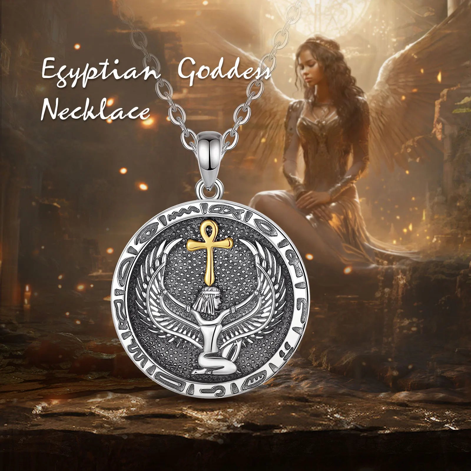 Eudora 925 Sterling Silver Ankh Cross Necklace Egyptian Goodness Amulet Pendant Egyptian Jewelry Personality Gift for Women Man