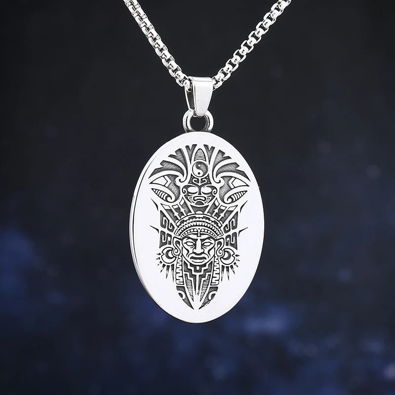 2023 New Stainless Steel Ancient Indian Tribe Round Pendant Necklace For Man Punk Jewelry Choker Unique Chain Trendy Jewelry