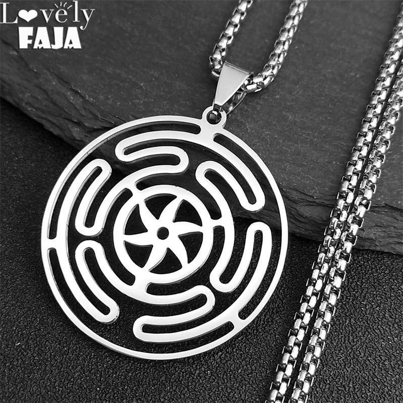 Hekate Wheel Stainless Steel Necklace Pendant Strophalos Hecate Magic Symbol Logo Charm PIN colier femme Jewelry N3046S03