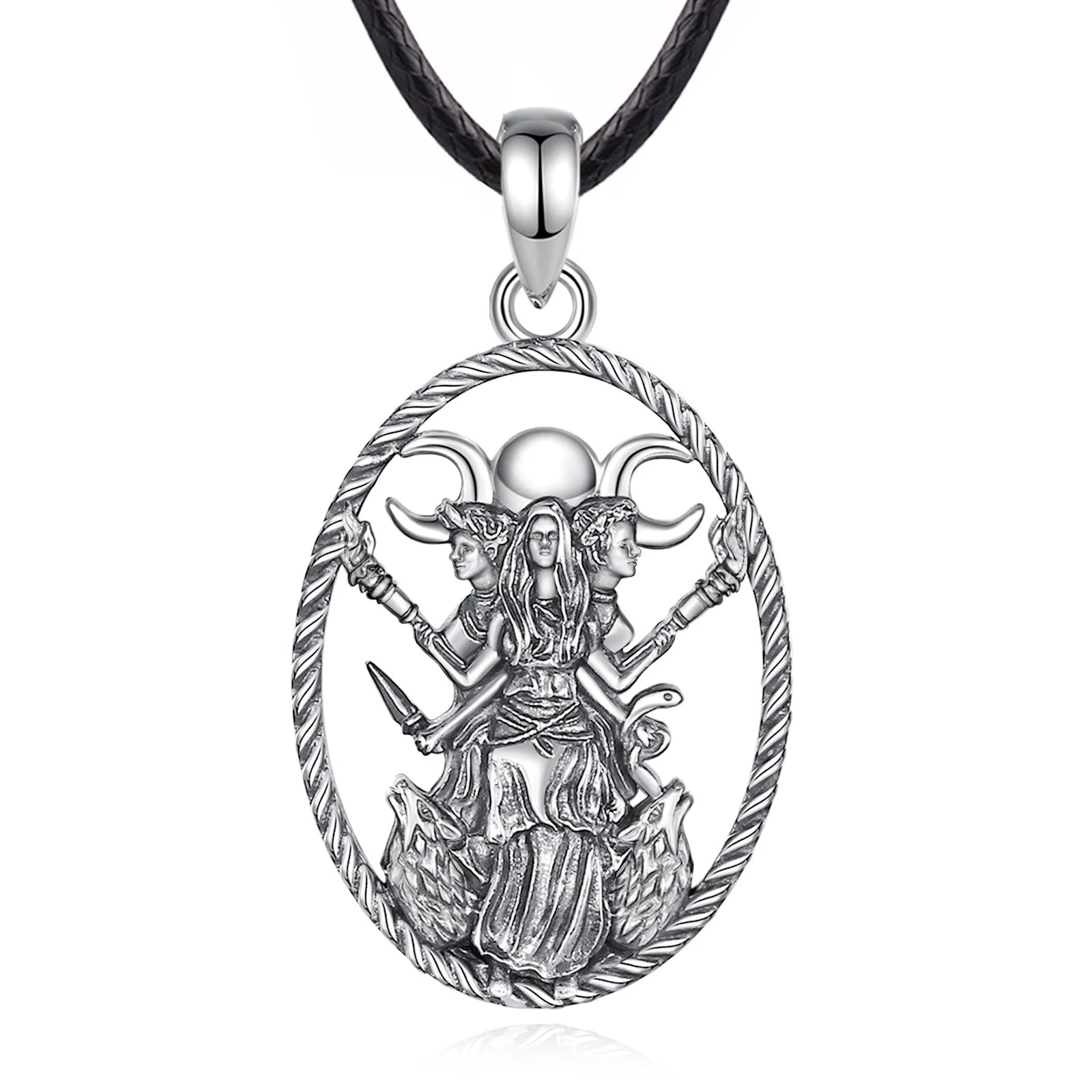 Eudora 925 Sterling Silver Triple Moon Goddess Necklace Dog Hecate Amulet Pendant vintage Triple Goddess Jewelry Personality Gif