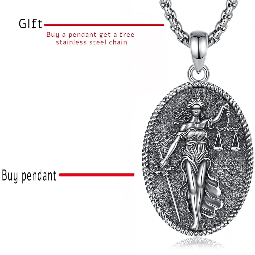 Eudora 925 Sterling Silver Themis Goddess of Justice Necklace Sword Balance Scales Pendant  Wicca Pagan Jewelry Gift for Unisex