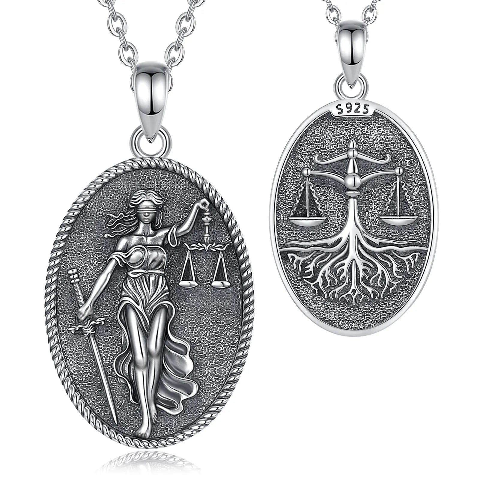 Eudora 925 Sterling Silver Themis Goddess of Justice Necklace Sword Balance Scales Pendant  Wicca Pagan Jewelry Gift for Unisex