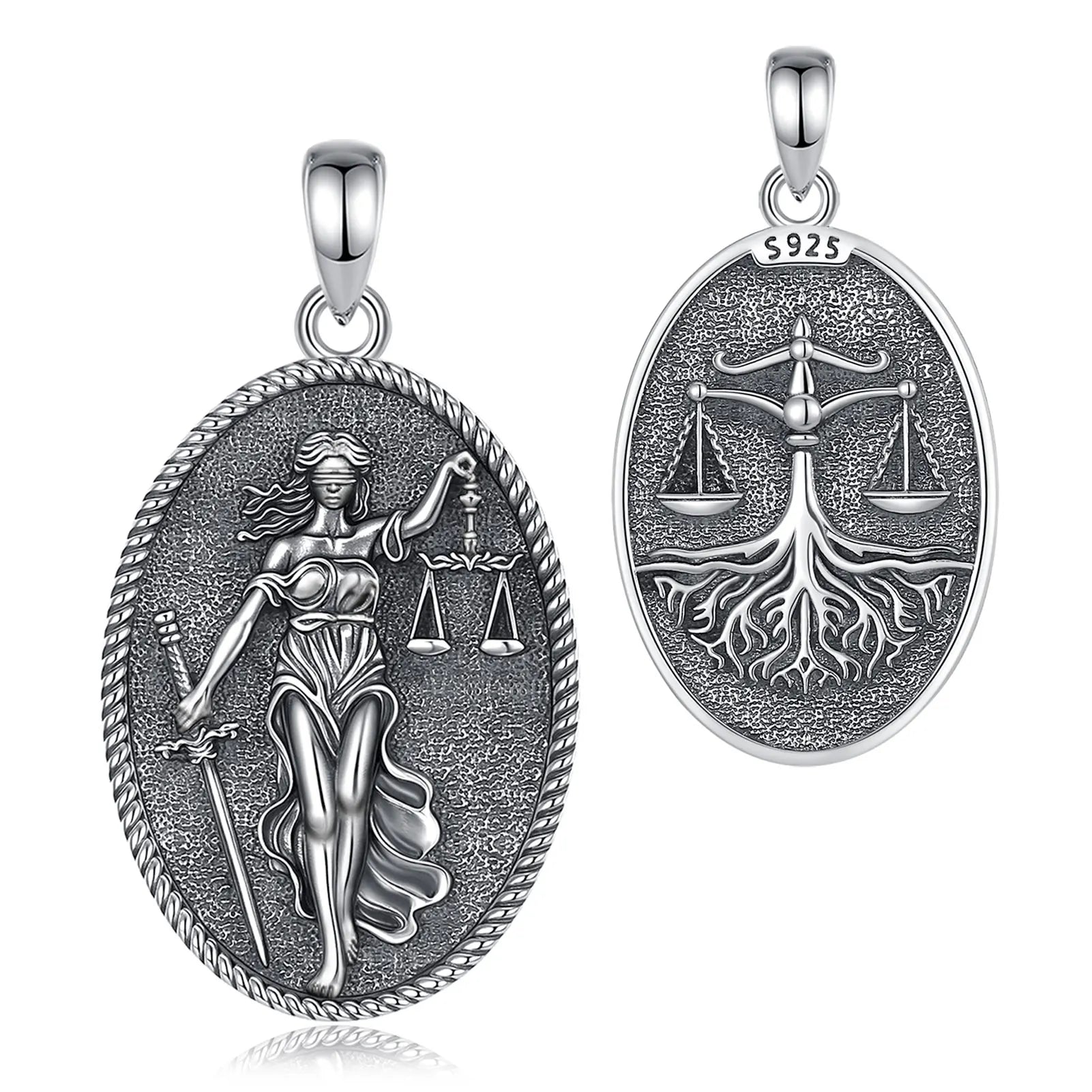Eudora 925 Sterling Silver Themis Goddess of Justice Necklace Sword Balance Scales Pendant  Wicca Pagan Jewelry Gift for Unisex