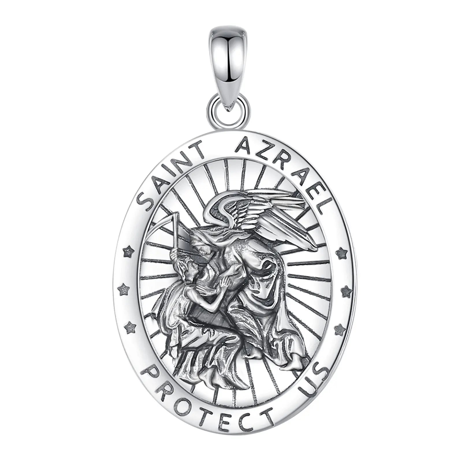 Eudora 925 Sterling Silver Saint Azrael Necklace Vintage Embossed Religious Pendant Personality Jewelry Gift for Men Women