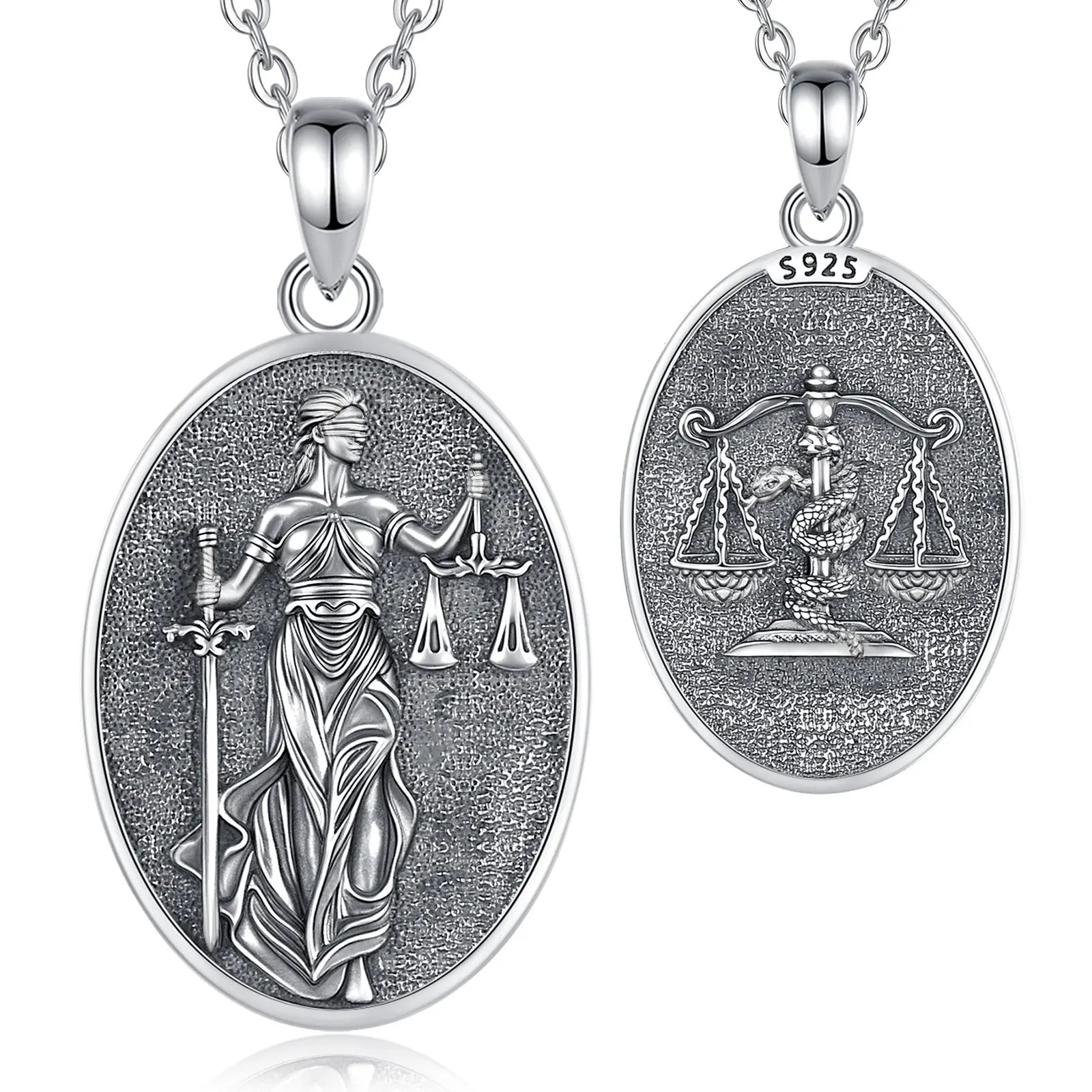 Eudora 925 Sterling Silver Themis Goddess of Justice Pendant Sword Balance Scales Necklace Wicca Pagan Jewelry for Women Men