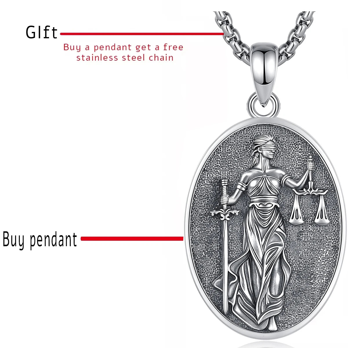 Eudora 925 Sterling Silver Themis Goddess of Justice Pendant Sword Balance Scales Necklace Wicca Pagan Jewelry for Women Men