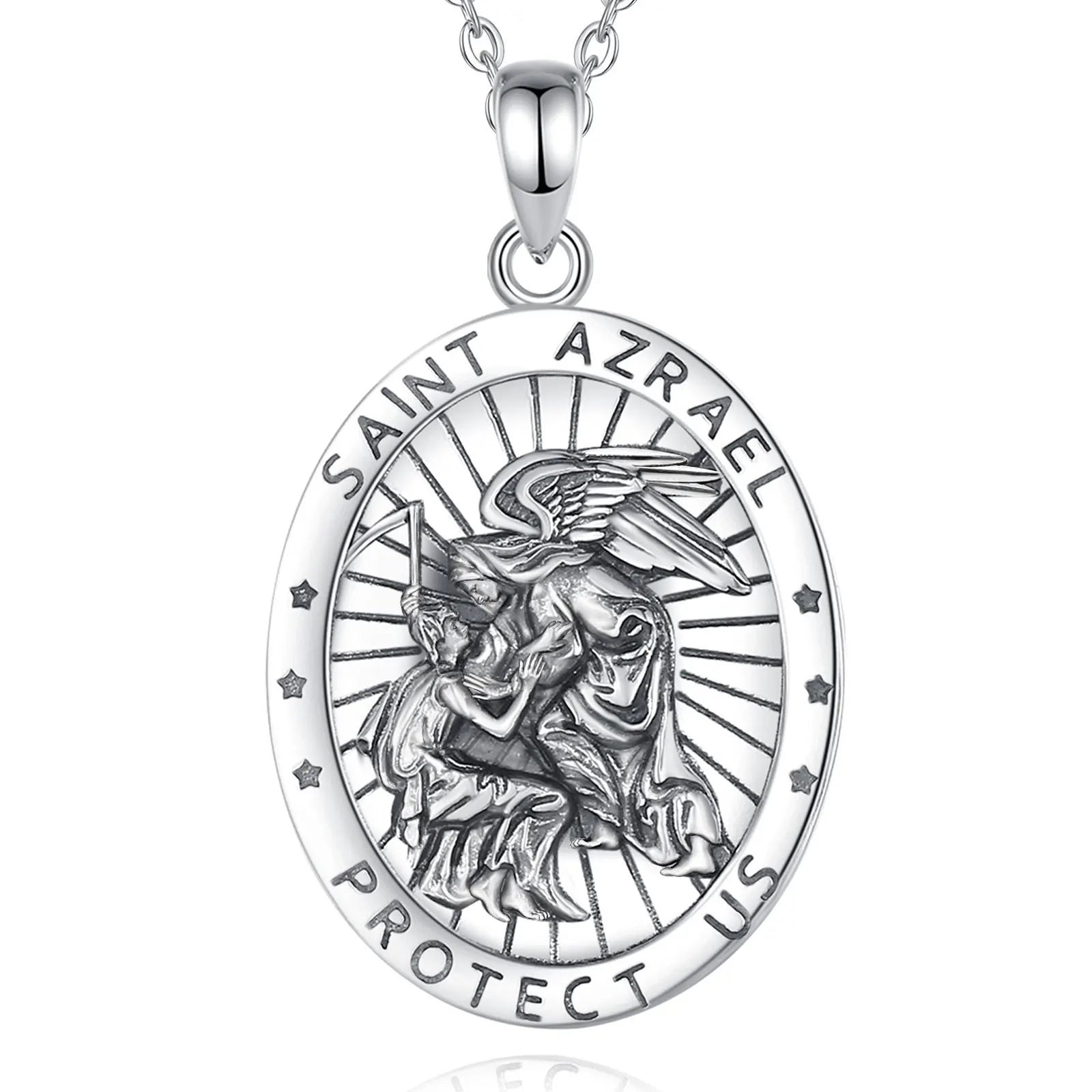 Eudora 925 Sterling Silver Saint Azrael Necklace Vintage Embossed Religious Pendant Personality Jewelry Gift for Men Women