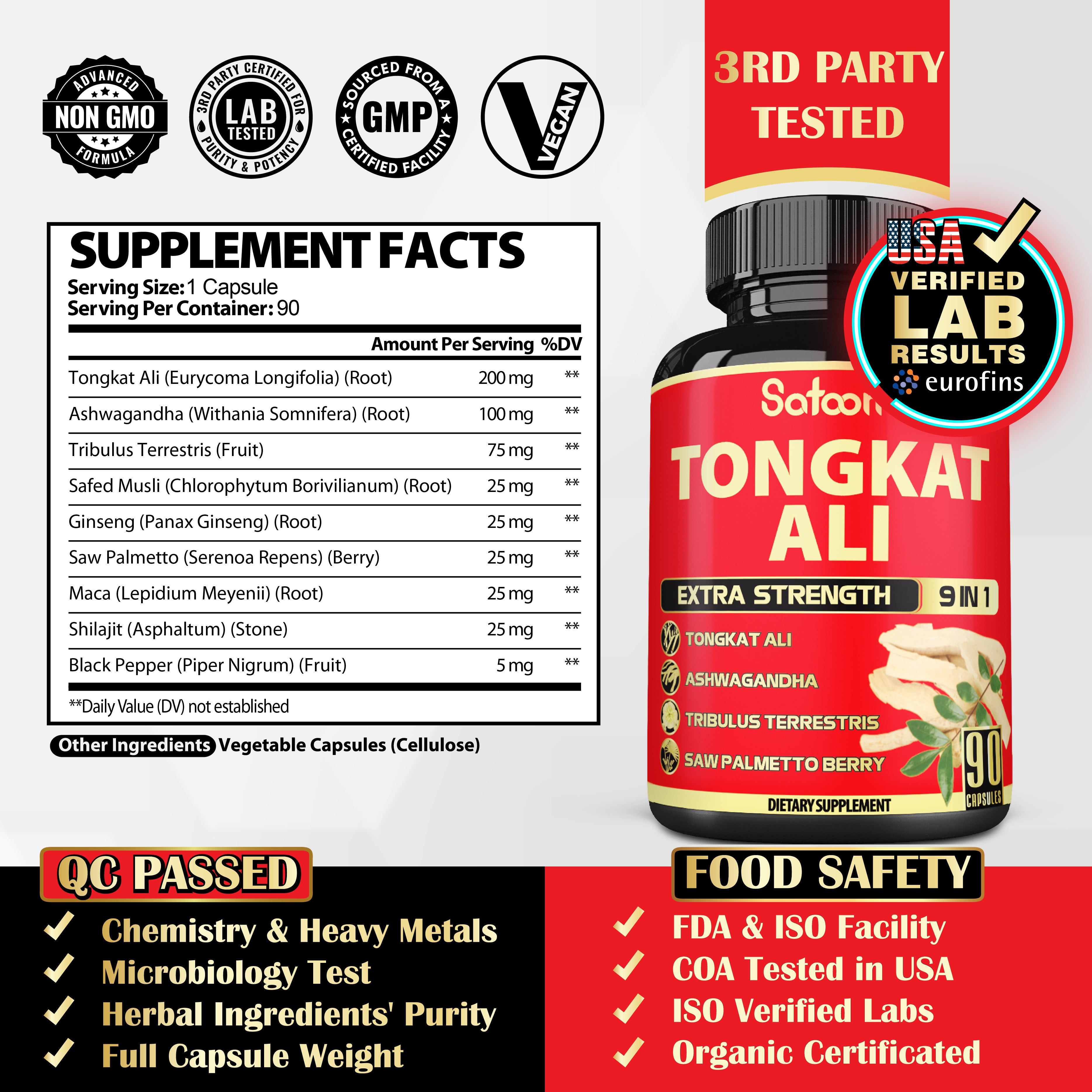 90 Vegan Capsules - Premium 9-in-1 Tongkat Ali Complex – High Potency Formula with Ashwagandha & Maca | Natural Energy & Endurance Support |