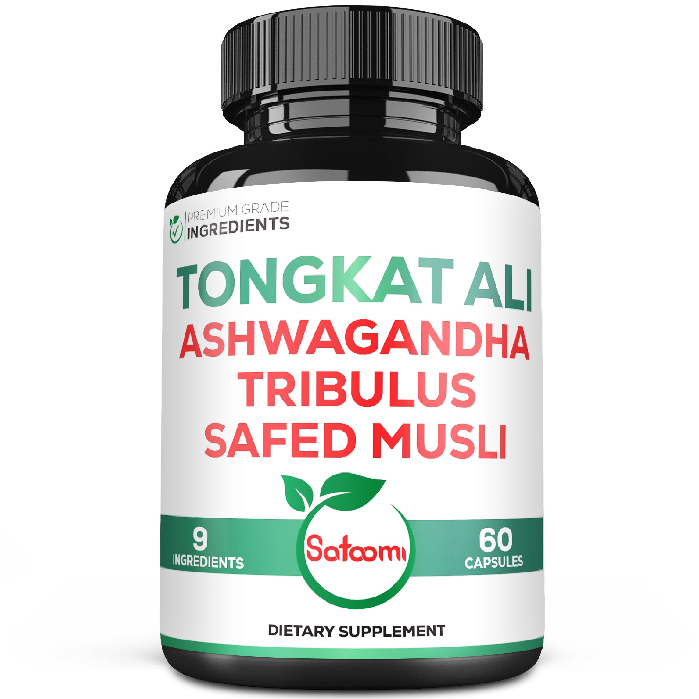Satoomi 9in1 Tongkat Ali Root Extract - Ashwagandha, Tribulus Terrestris - 90 Capsules for 3 Months - Support Strength, Energy &amp; Healthy Immune