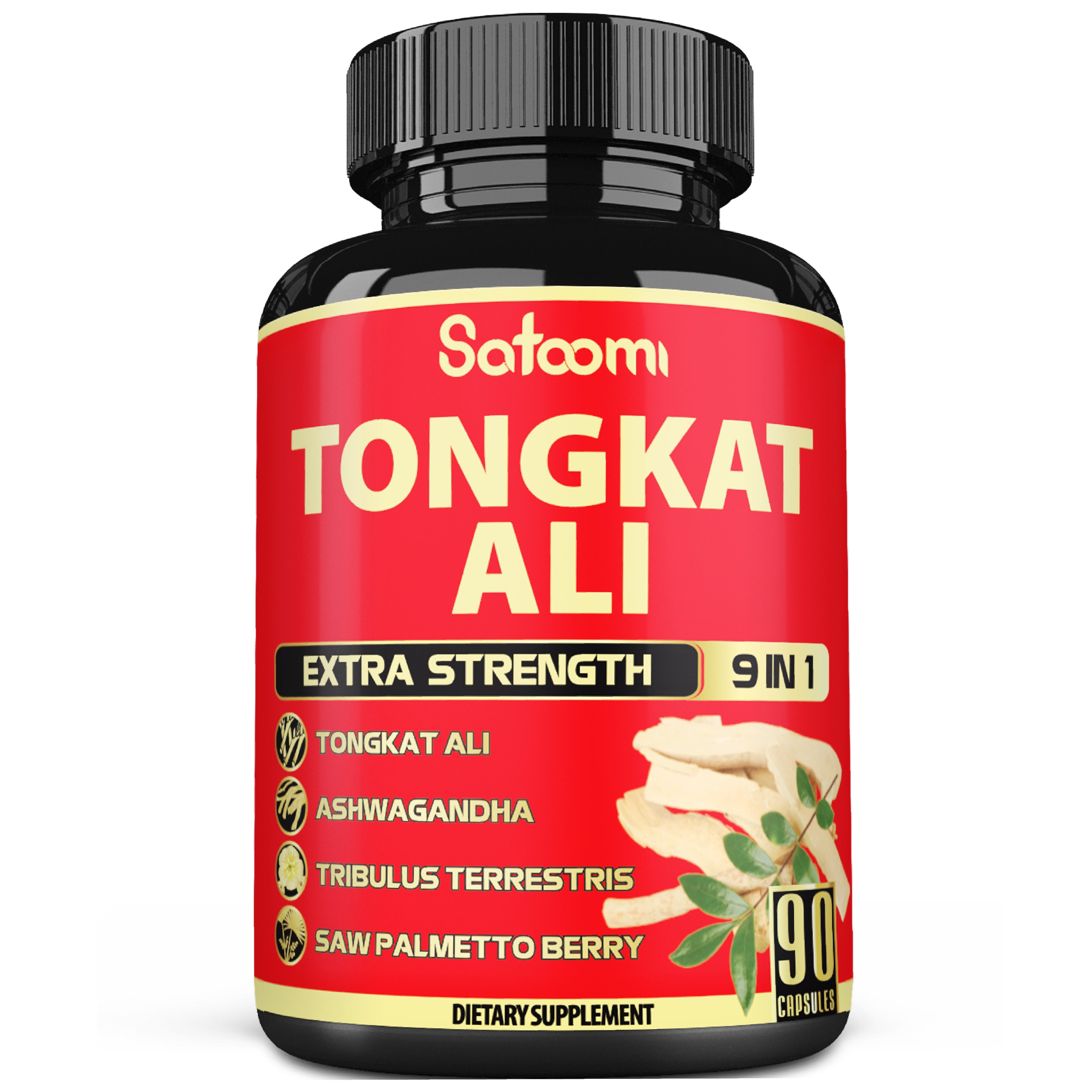 Satoomi 9in1 Tongkat Ali Root Extract - Ashwagandha, Tribulus Terrestris - 90 Capsules for 3 Months - Support Strength, Energy &amp; Healthy Immune
