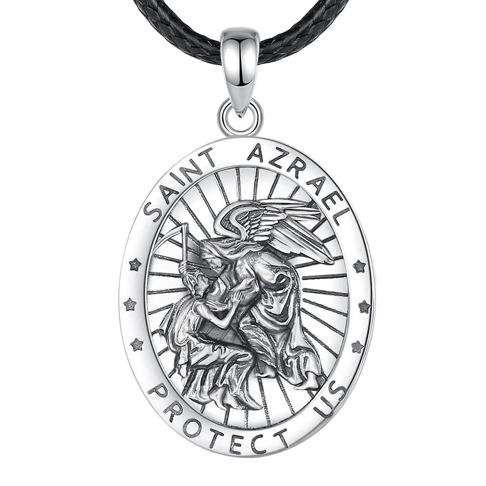 Eudora 925 Sterling Silver Saint Azrael Necklace Vintage Embossed Religious Pendant Personality Jewelry Gift for Men Women