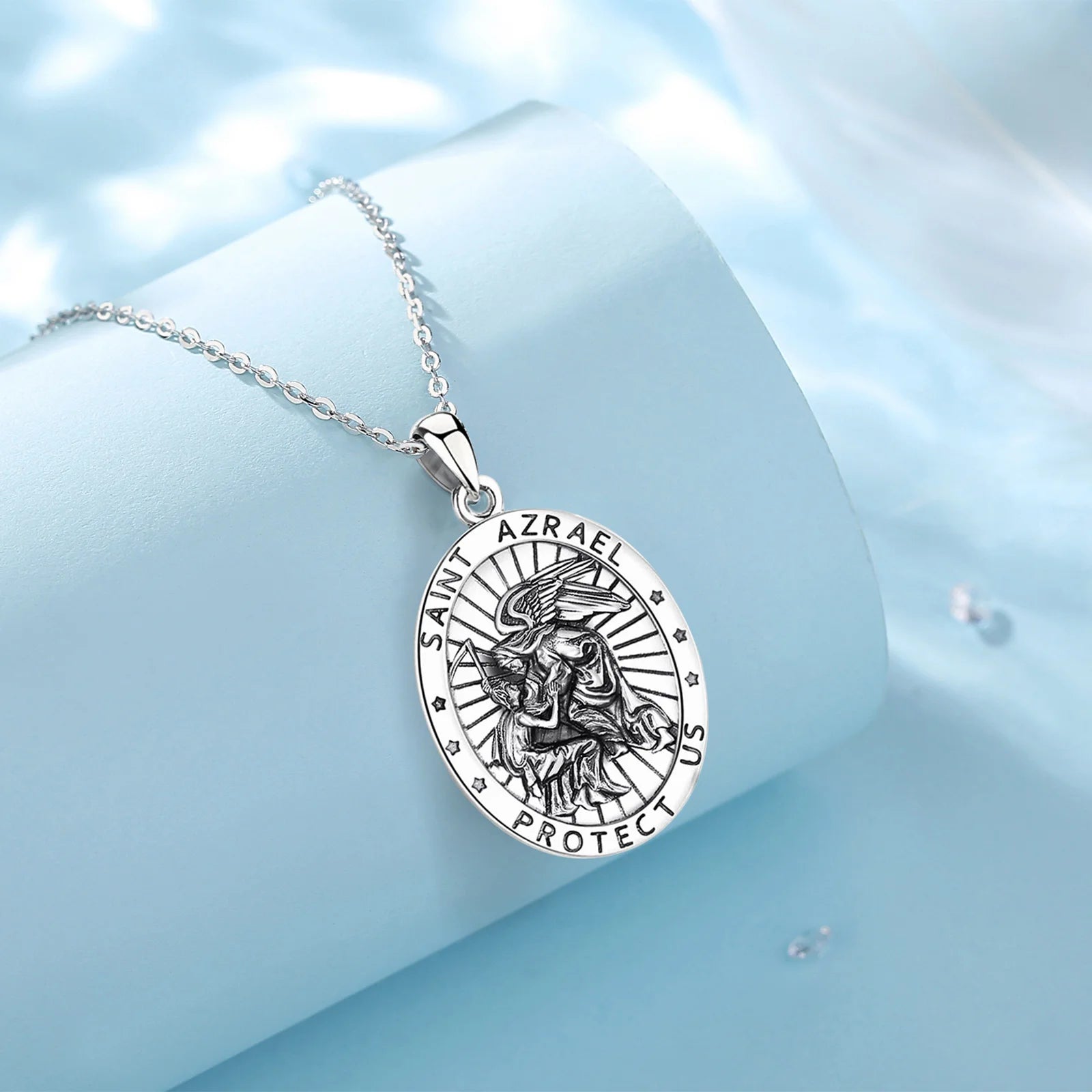 Eudora 925 Sterling Silver Saint Azrael Necklace Vintage Embossed Religious Pendant Personality Jewelry Gift for Men Women