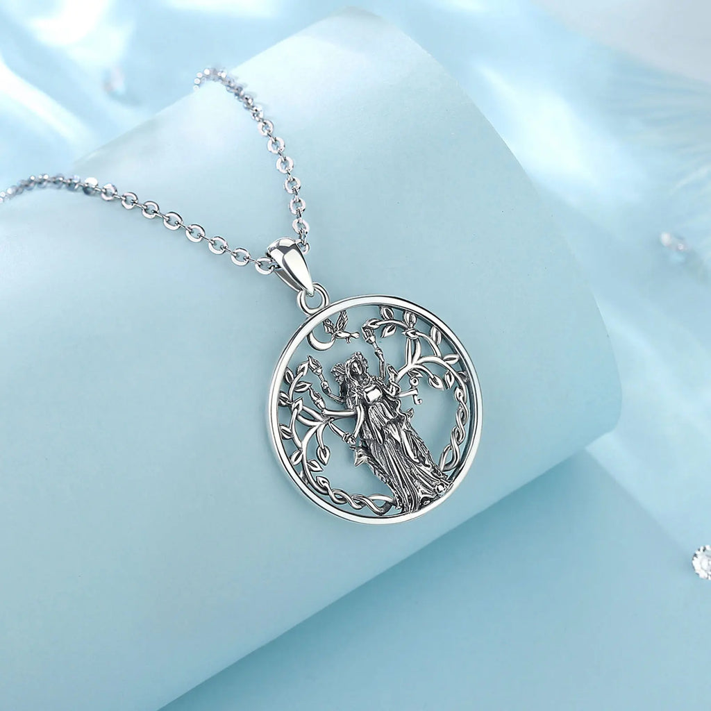Eudora 925 Sterling Silver Triple Moon Goddess Necklace Hecate Amulet Pendant Triple Goddess Jewelry Personality Gift for Women