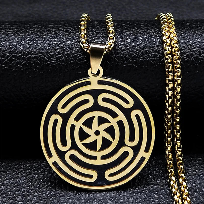 Hekate Wheel Stainless Steel Necklace Pendant Strophalos Hecate Magic Symbol Logo Charm PIN colier femme Jewelry N3046S03