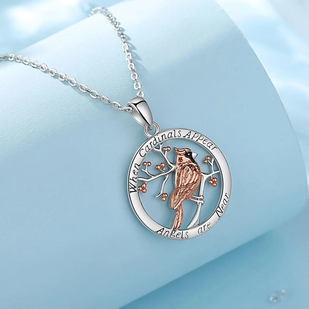 Eudora 925 Sterling Silver Cardinal Bird Necklace Rose Gold Color Animal Totem Christian Pendant Men Women Fine Jewelry Gift