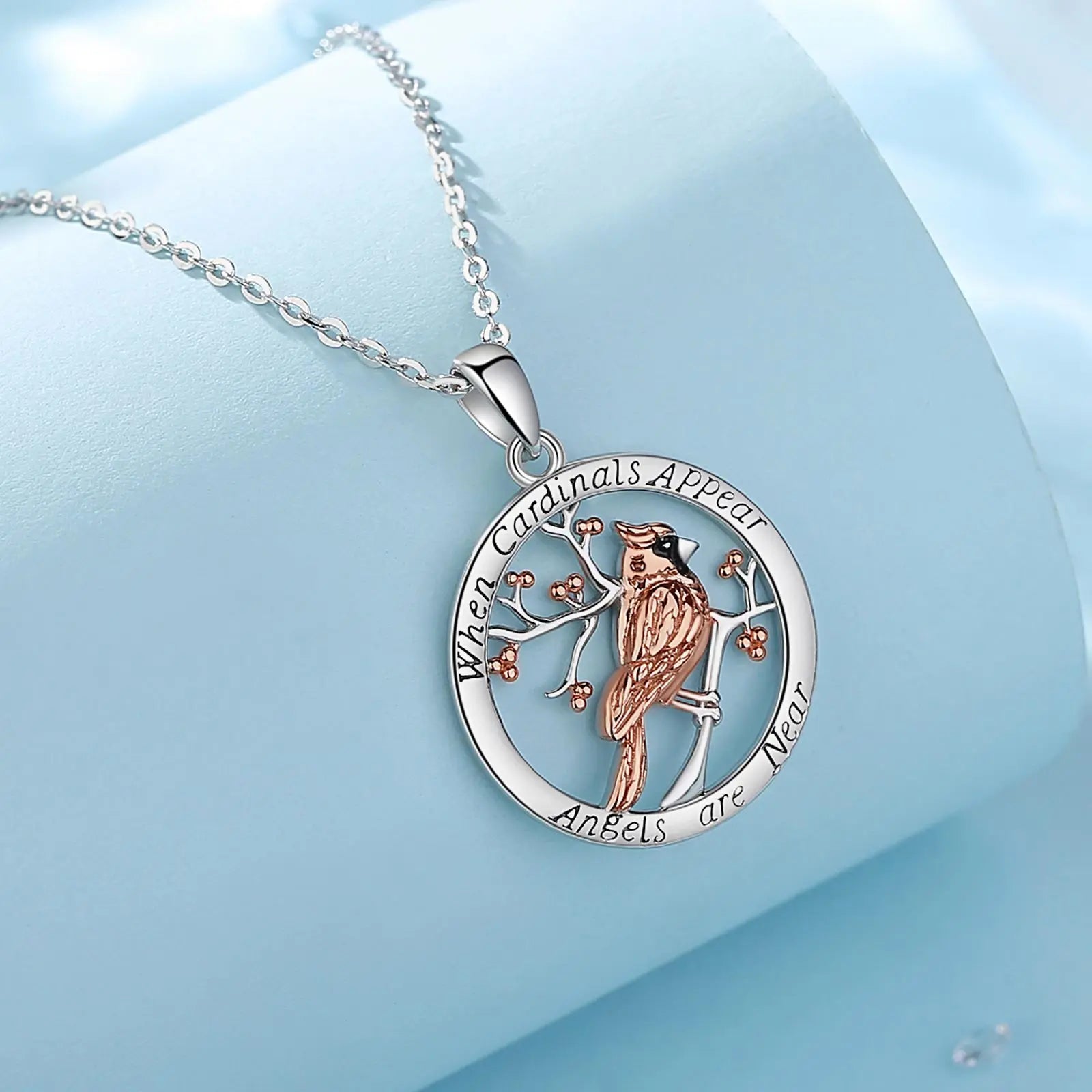 Eudora 925 Sterling Silver Cardinal Bird Necklace Rose Gold Color Animal Totem Christian Pendant Men Women Fine Jewelry Gift