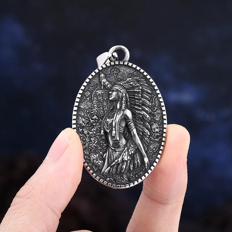 2023 New Stainless Steel Ancient Indian Tribe Round Pendant Necklace For Man Punk Jewelry Choker Unique Chain Trendy Jewelry