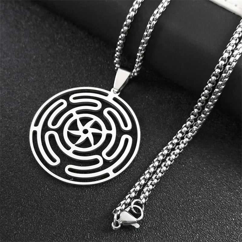 Hekate Wheel Stainless Steel Necklace Pendant Strophalos Hecate Magic Symbol Logo Charm PIN colier femme Jewelry N3046S03