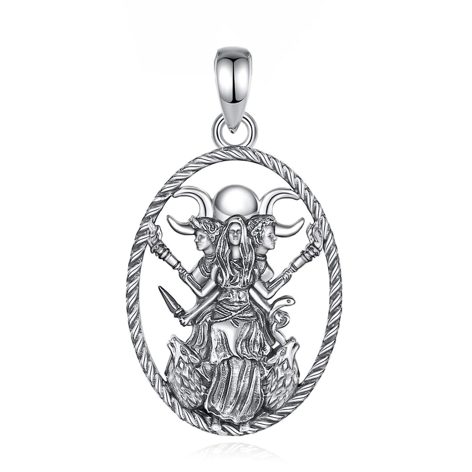 Eudora 925 Sterling Silver Triple Moon Goddess Necklace Dog Hecate Amulet Pendant vintage Triple Goddess Jewelry Personality Gif