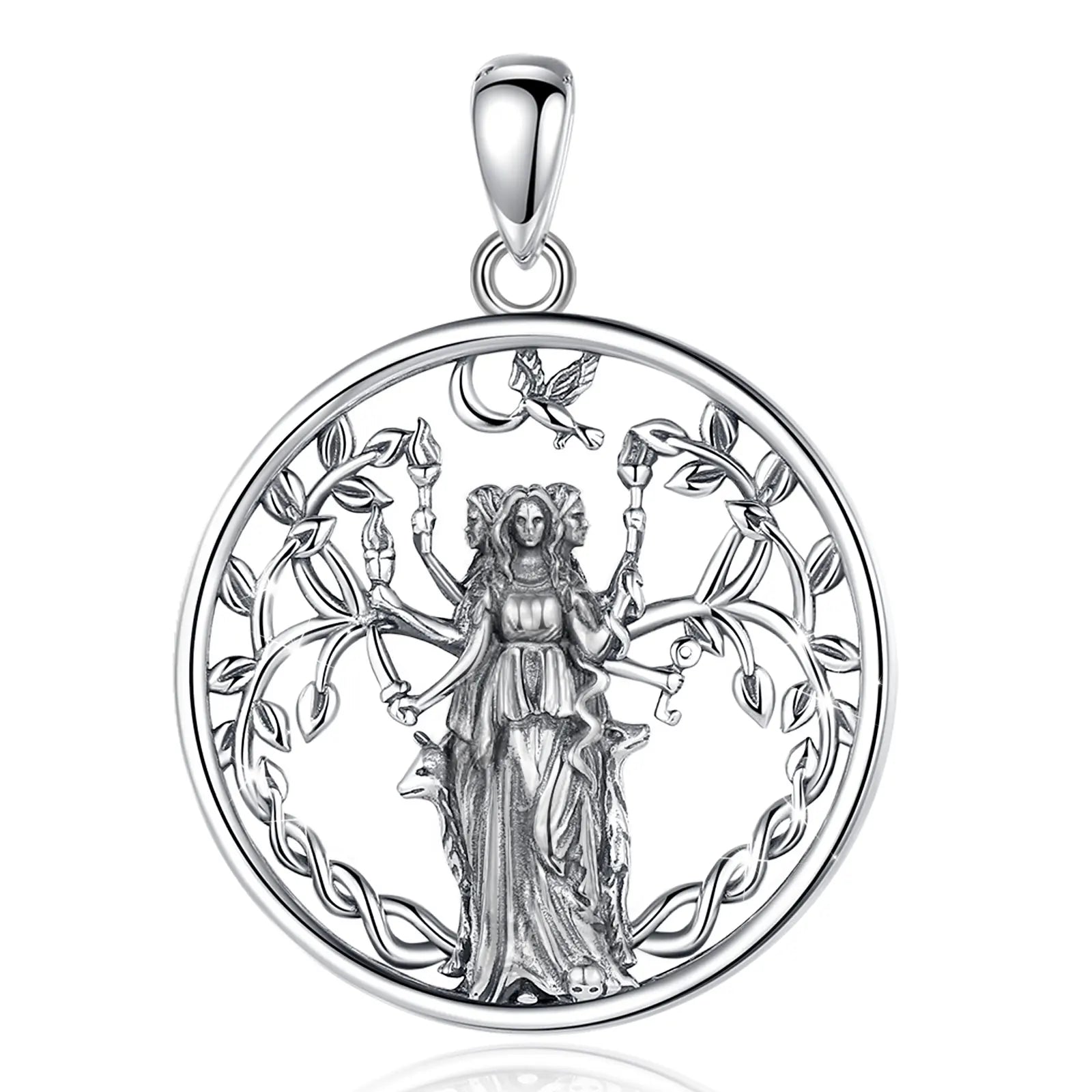 Eudora 925 Sterling Silver Triple Moon Goddess Necklace Hecate Amulet Pendant Triple Goddess Jewelry Personality Gift for Women