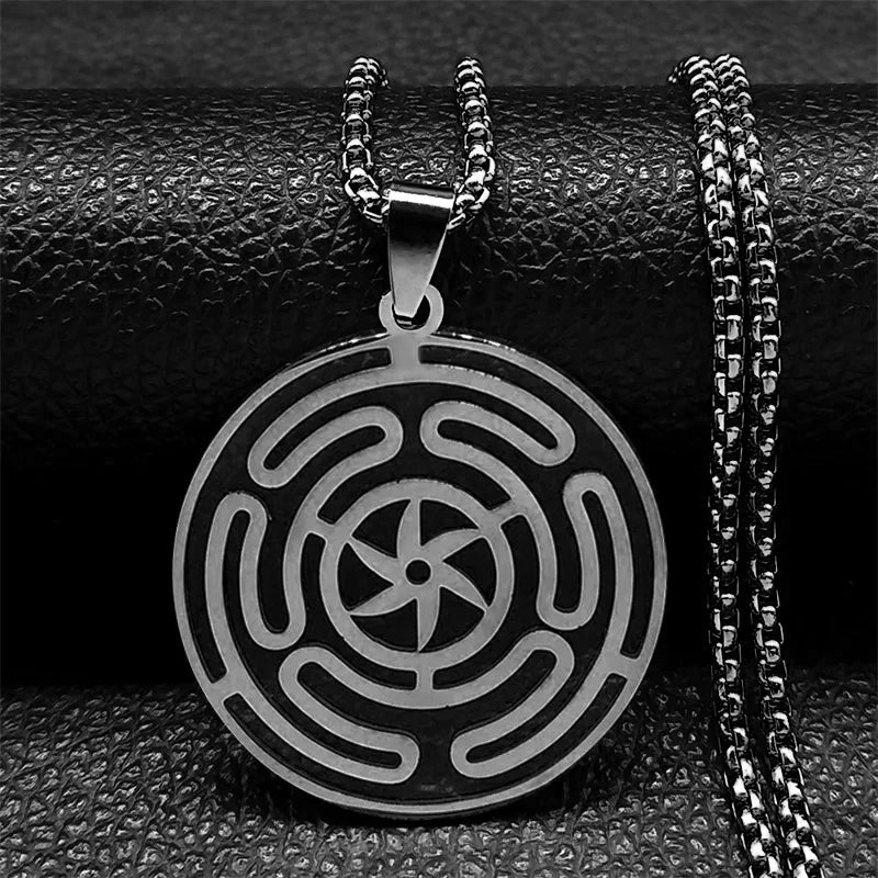 Hekate Wheel Stainless Steel Necklace Pendant Strophalos Hecate Magic Symbol Logo Charm PIN colier femme Jewelry N3046S03