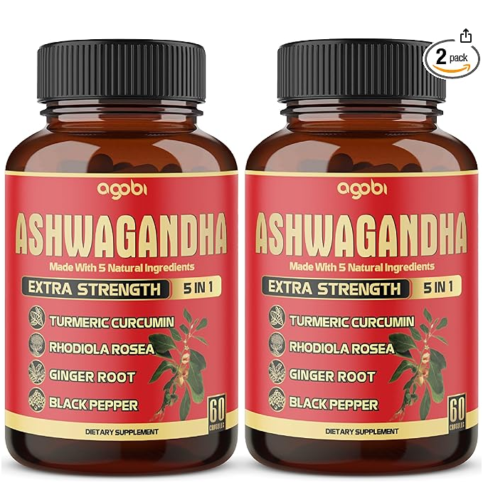 2 Packs - 60 Capsules Ashwagandha Capsules - High Concentrated - 5in1 Formula Ashwagandha, Turmeric, Rhodiola Rosea, Ginger, Black Pepper - 4 Month Supply