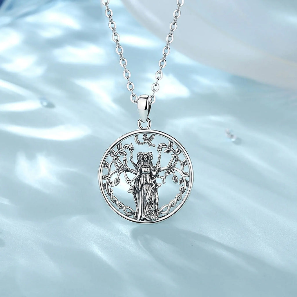 Eudora 925 Sterling Silver Triple Moon Goddess Necklace Hecate Amulet Pendant Triple Goddess Jewelry Personality Gift for Women