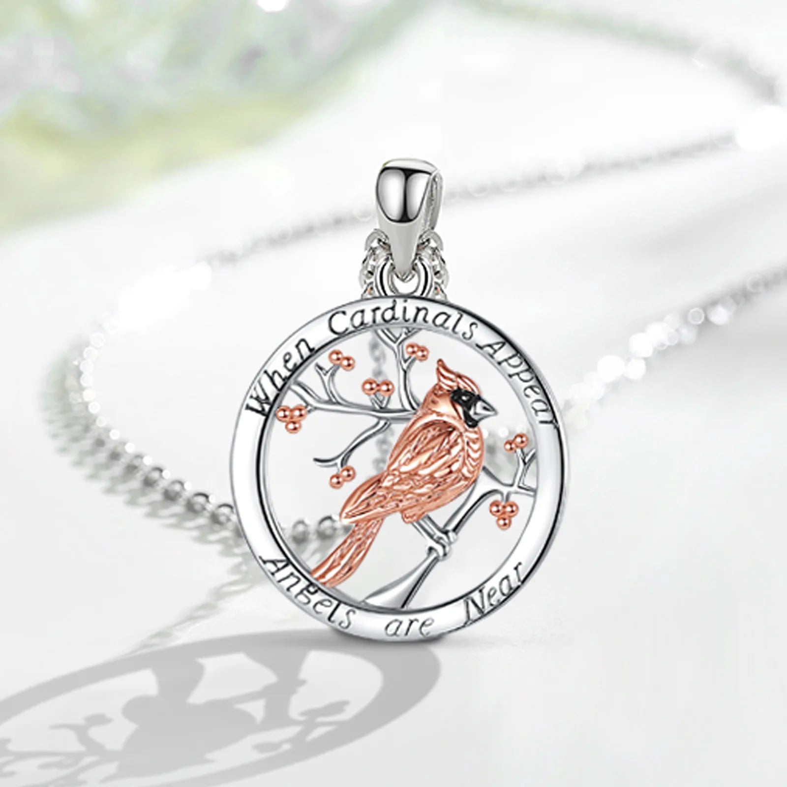 Eudora 925 Sterling Silver Cardinal Bird Necklace Rose Gold Color Animal Totem Christian Pendant Men Women Fine Jewelry Gift