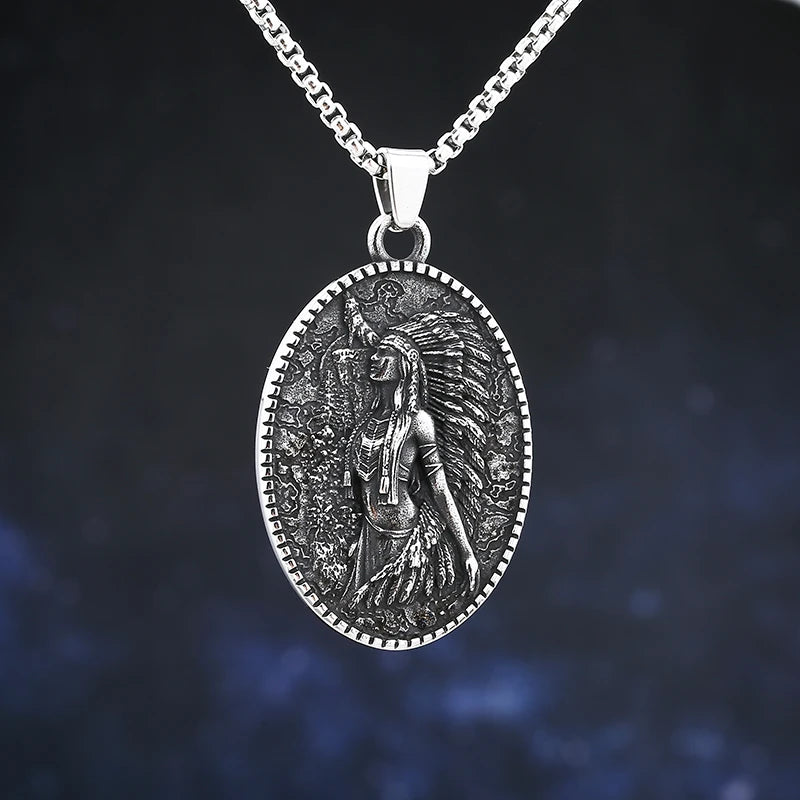 2023 New Stainless Steel Ancient Indian Tribe Round Pendant Necklace For Man Punk Jewelry Choker Unique Chain Trendy Jewelry