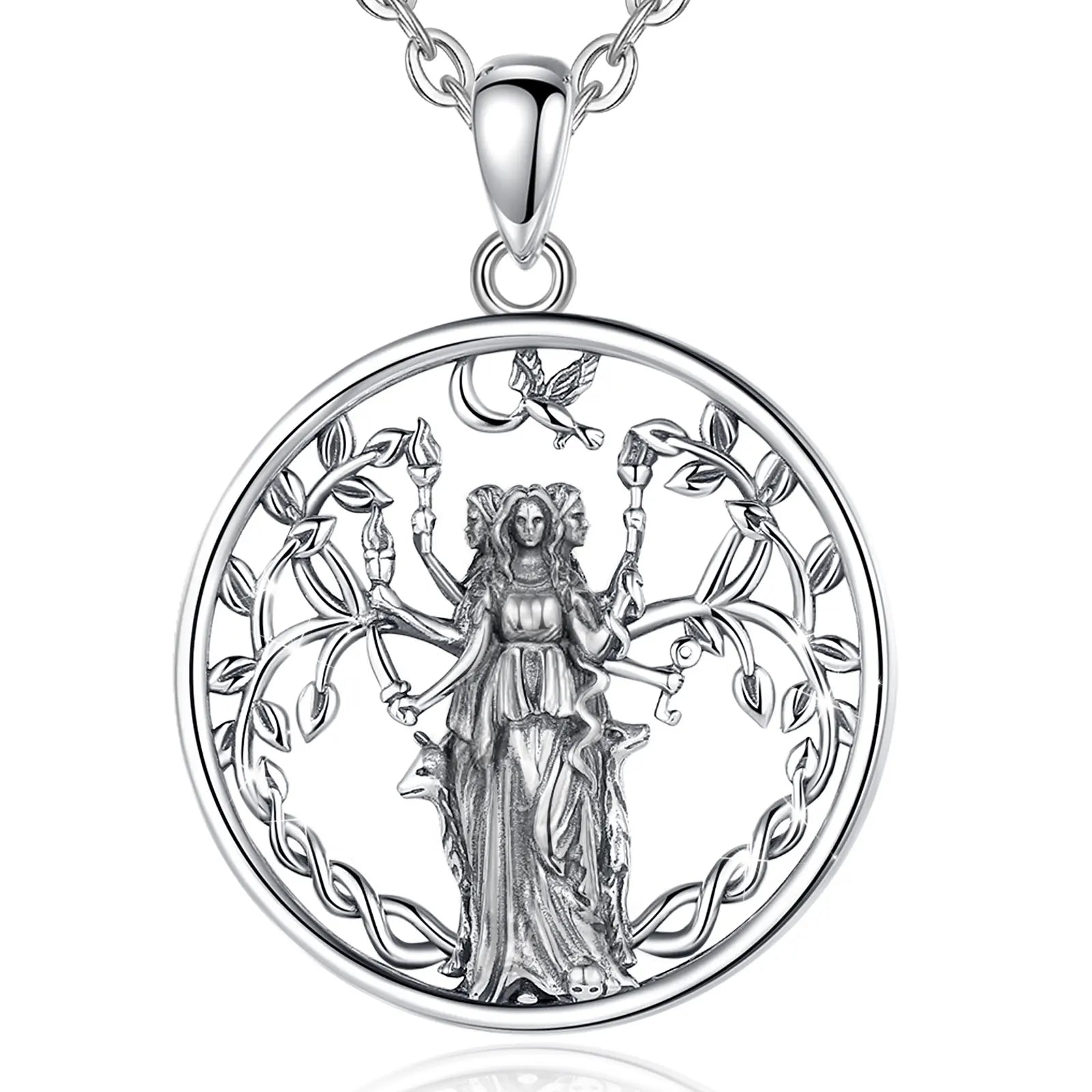 Eudora 925 Sterling Silver Triple Moon Goddess Necklace Hecate Amulet Pendant Triple Goddess Jewelry Personality Gift for Women