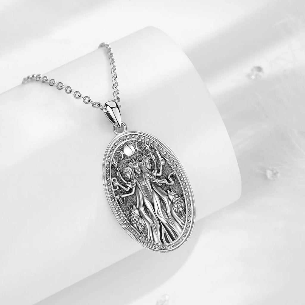 Eudora 925 Sterling Silver Triple Moon Goddess Necklace Hecate Dog Amulet Pendant Triple Goddess Jewelry for Women Man Gift