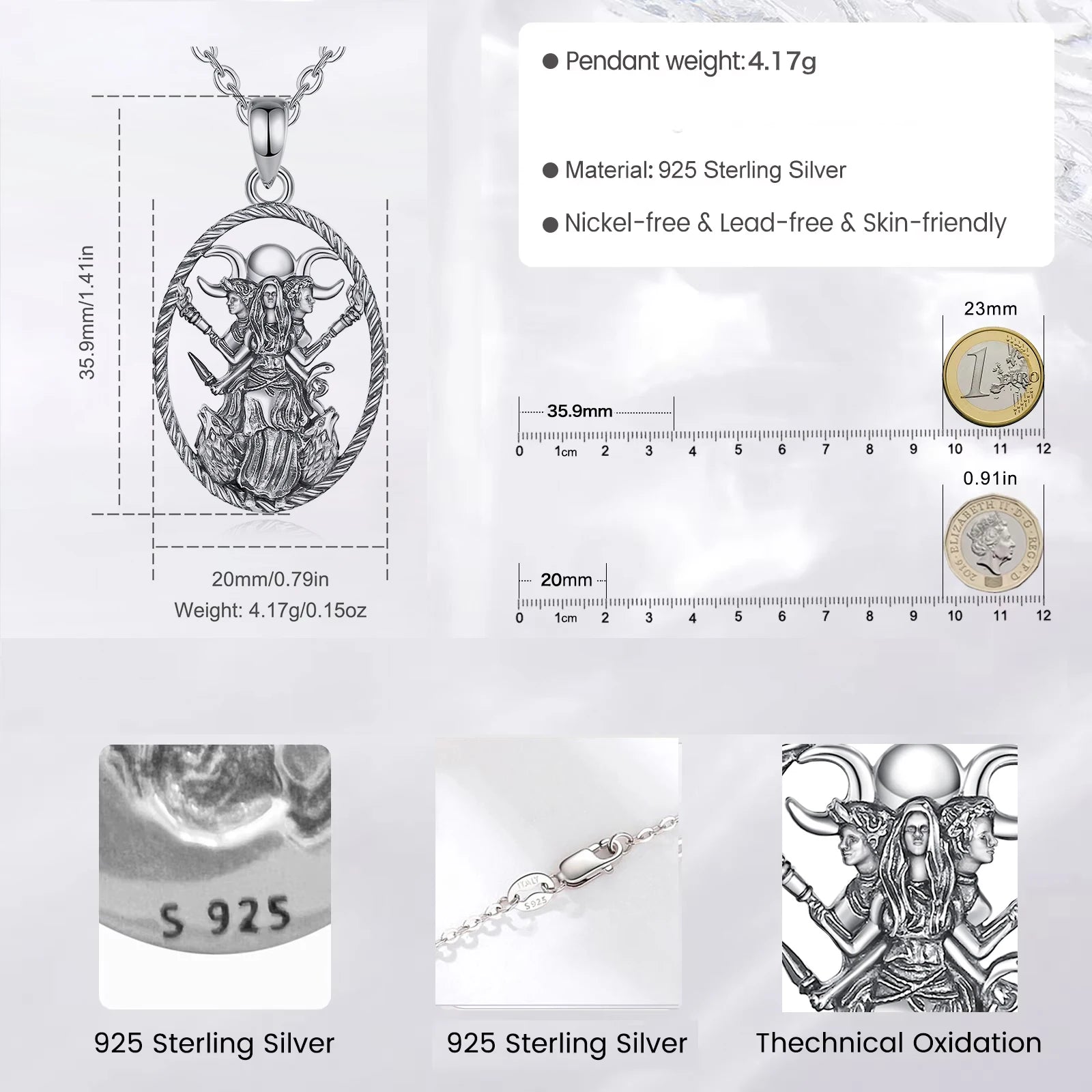Eudora 925 Sterling Silver Triple Moon Goddess Necklace Dog Hecate Amulet Pendant vintage Triple Goddess Jewelry Personality Gif