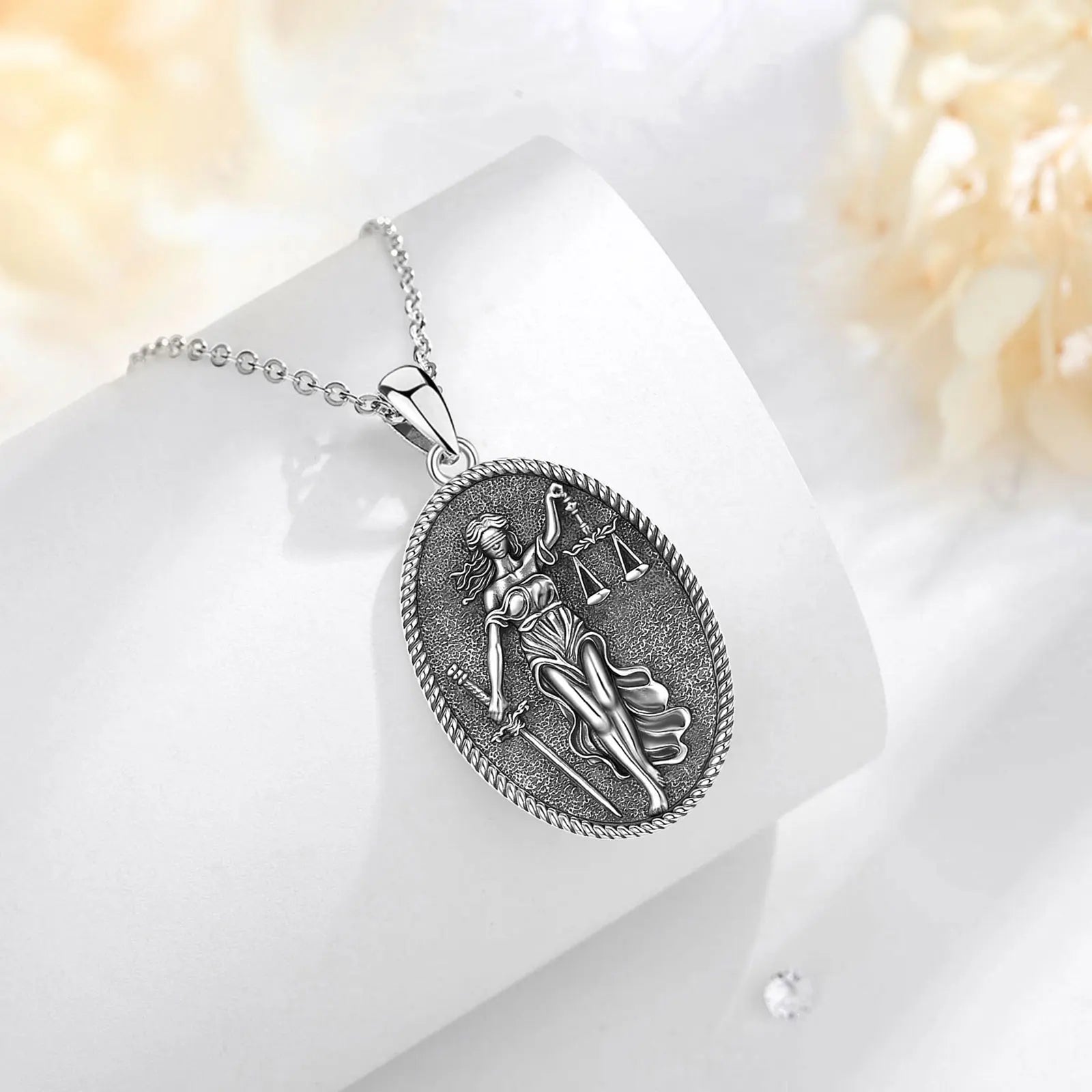 Eudora 925 Sterling Silver Themis Goddess of Justice Necklace Sword Balance Scales Pendant  Wicca Pagan Jewelry Gift for Unisex